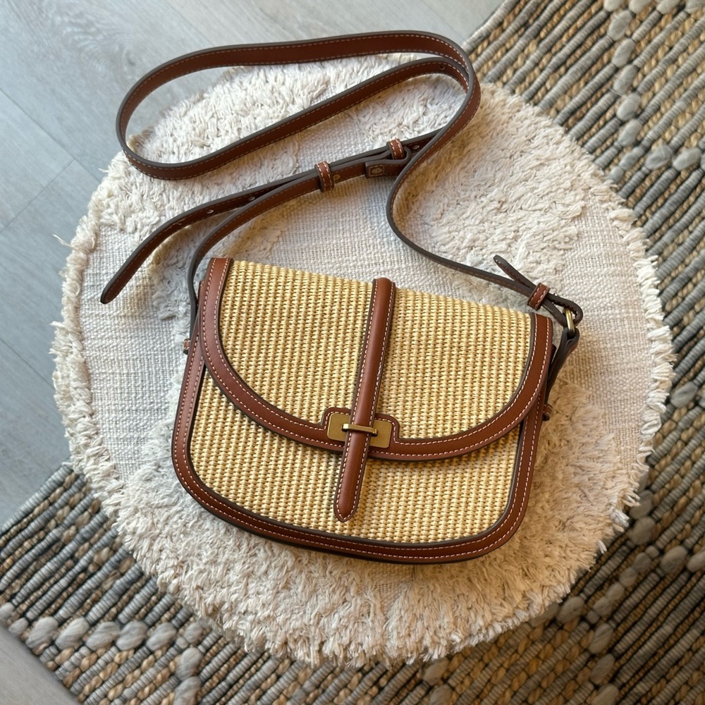 Mango Woven Raffia-effect & Faux Leather Crossbody Bag